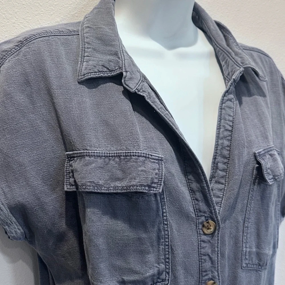Nicole Miller New York Utility Romper Short Sleeve Belted Gray Women's M - Picture 2 of 9